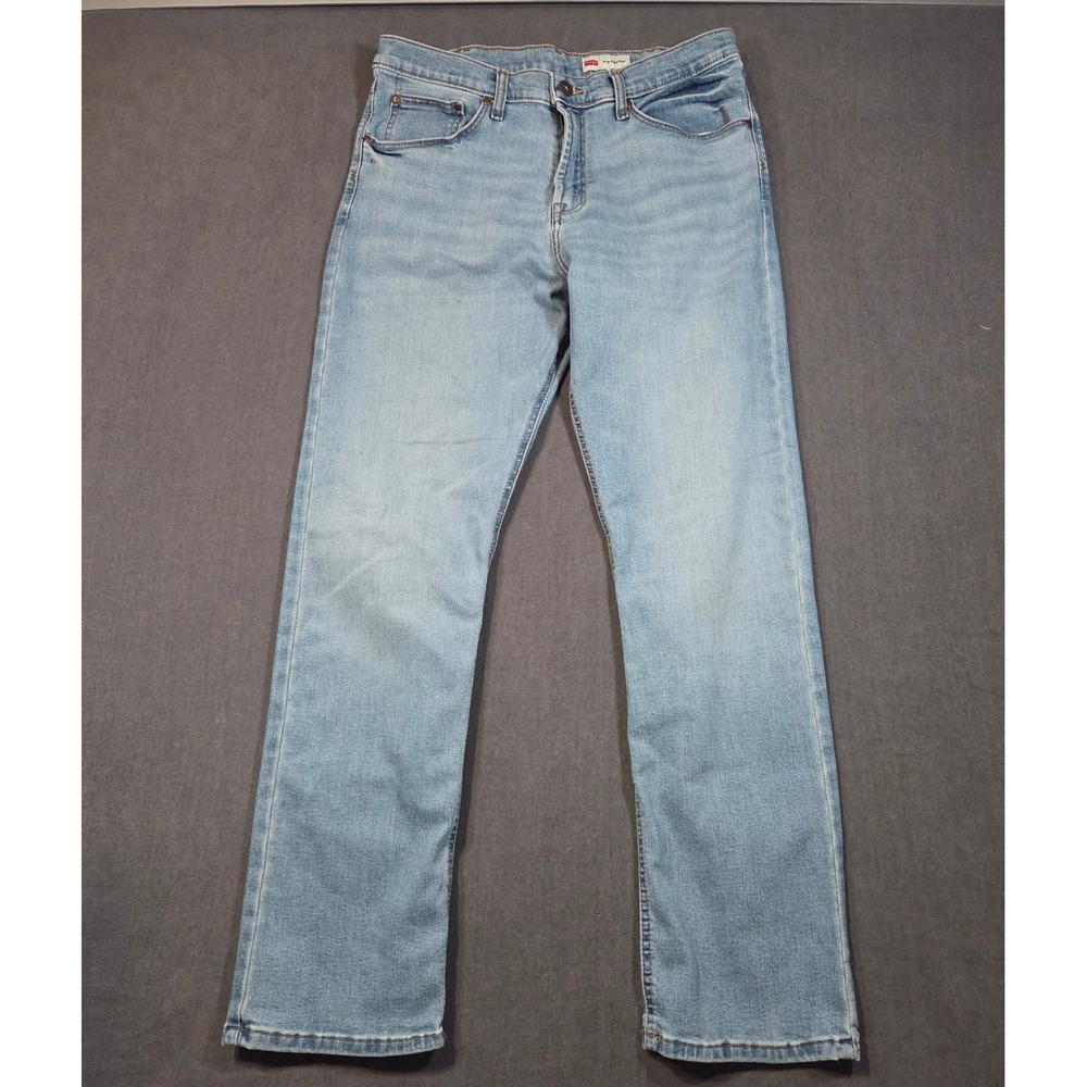 Wrangler Slim Straight Jeans Mens 34x32 Light Wash Stretch Denim 112359264